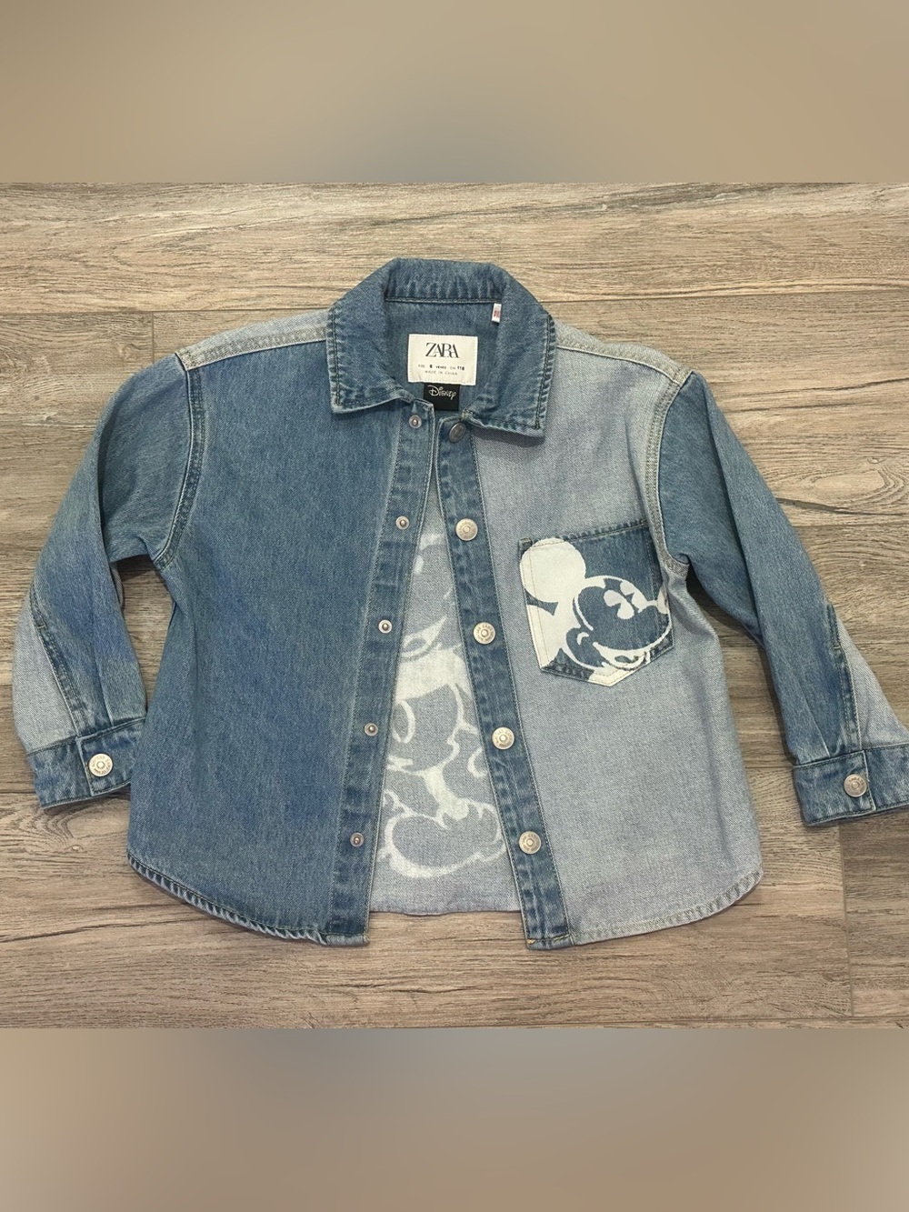 Zara Kids Disney Mickey Mouse Two-Tone Denim Jacket - Blue